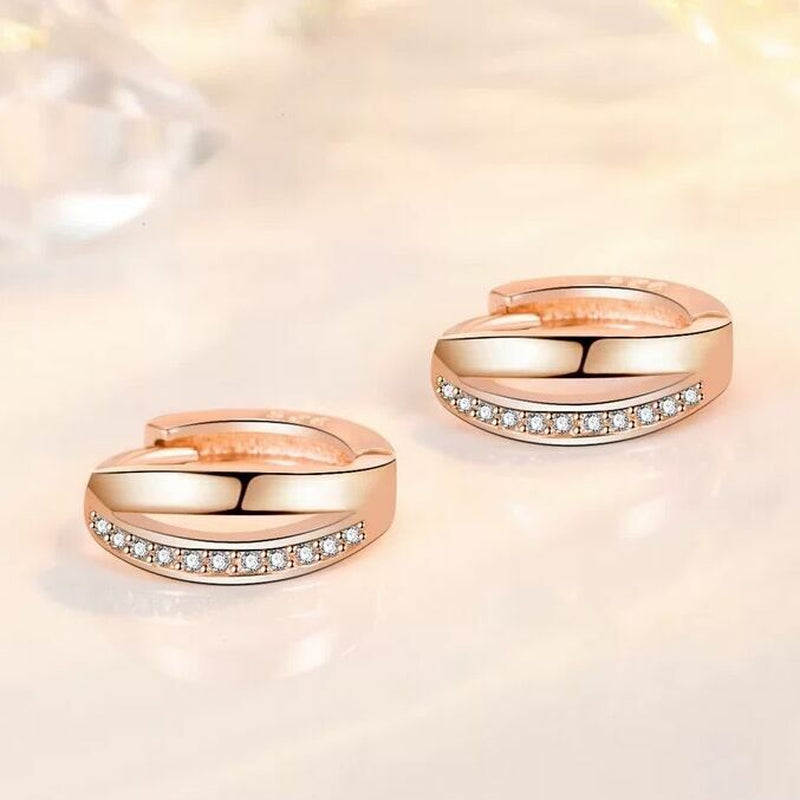 Crystal Huggie Hoop Double Layer Earrings 925 Sterling Silver Women Jewellery