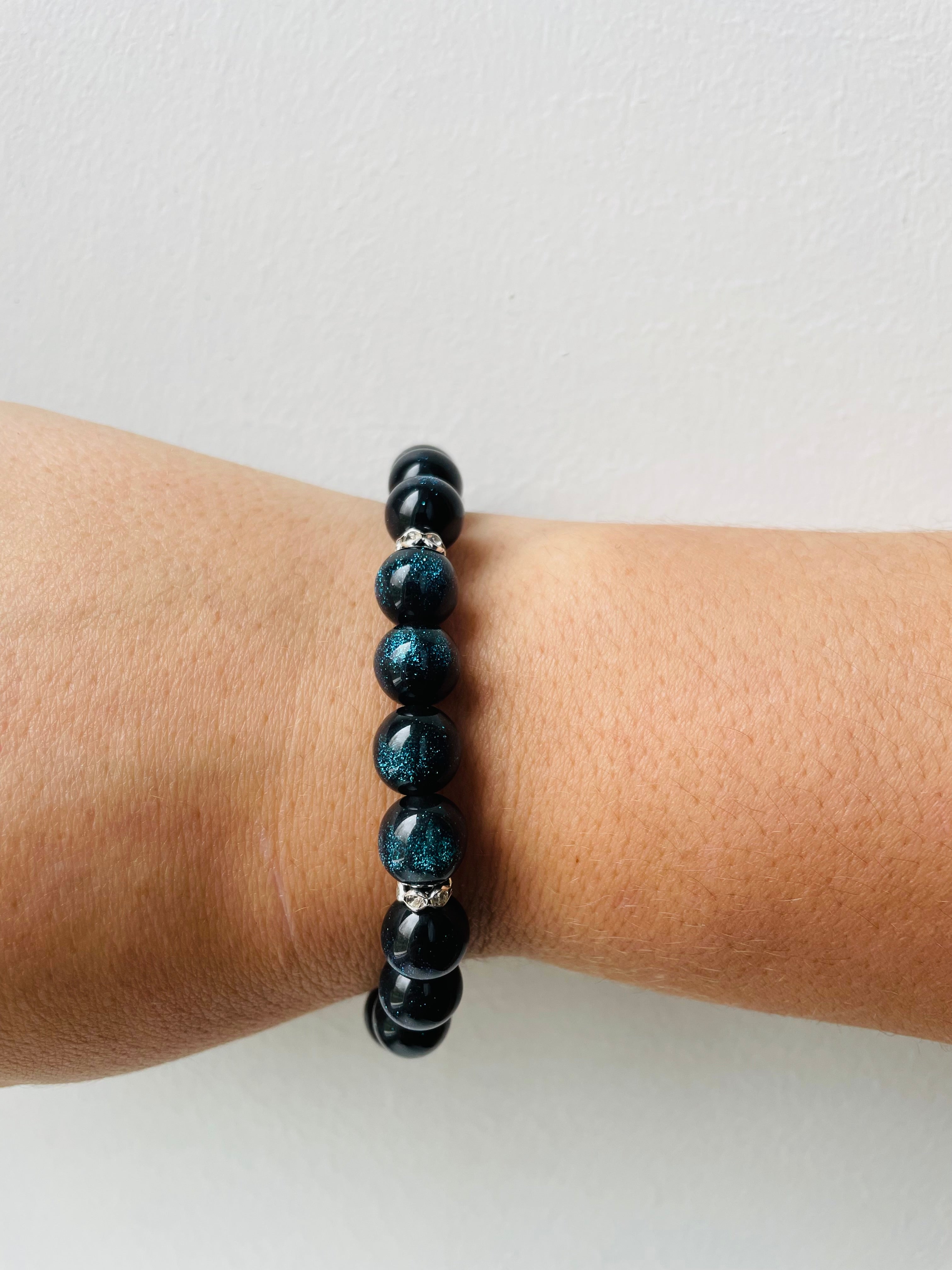 Black Crystal bracelet with Blue Sparkles